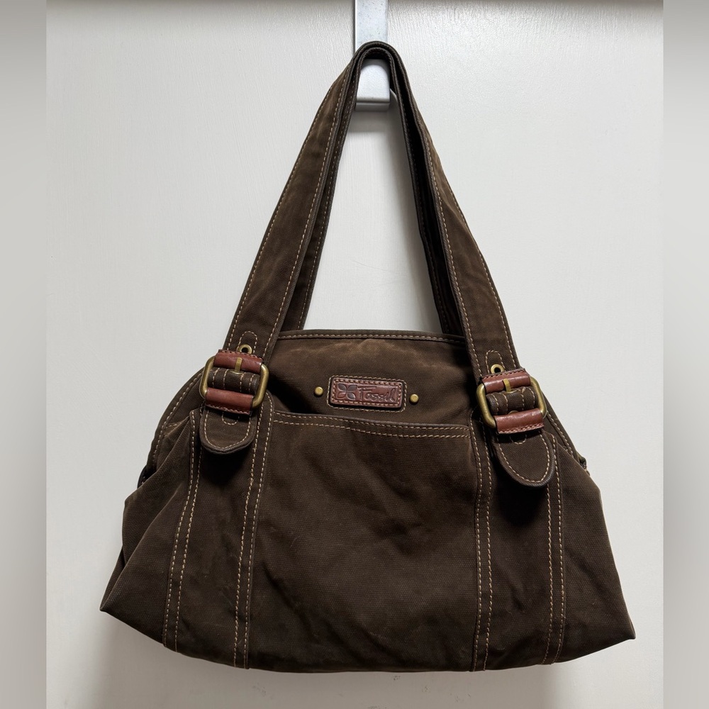 Fossil Vintage Revival Velvet Suede Leather Dark Brown Múltiple Pockets Key